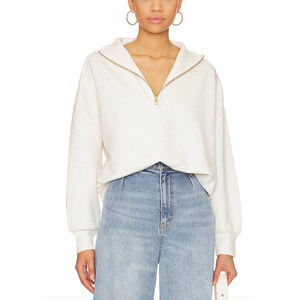 Varley Off White Half Zip Sweatshirt LARGE Oversized Ribbed Knit Soft $138 NEW